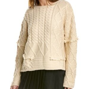 ZARA Cream Mixed Stitch Bulky Textured Fisherman Fringe-Hem Oversized Sweater